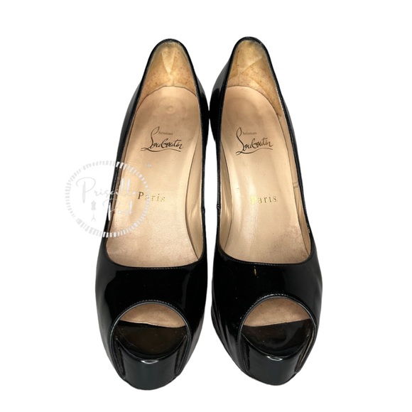 Christian Louboutin Black Patent Leather Peep Toe Platform Pumps Size 37.5 - Picture 5 of 14